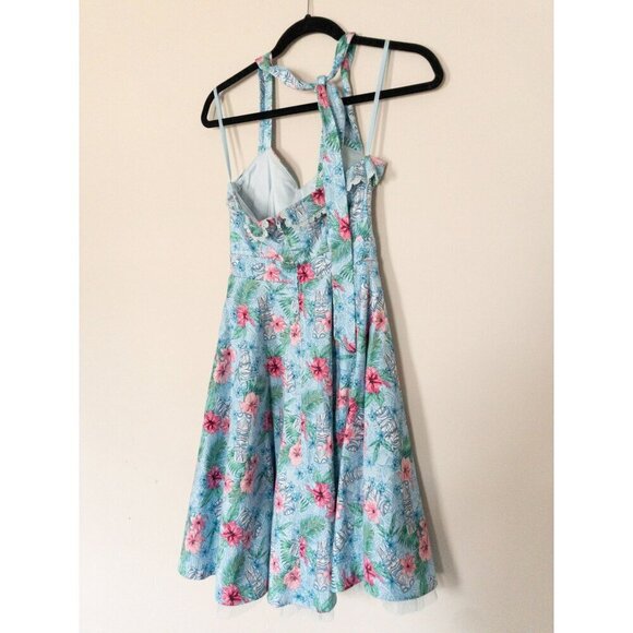 Hot Topic Blue Floral Tiki Swing Dress Retro Hawaiian Tropical SZ XS - Picture 5 of 11